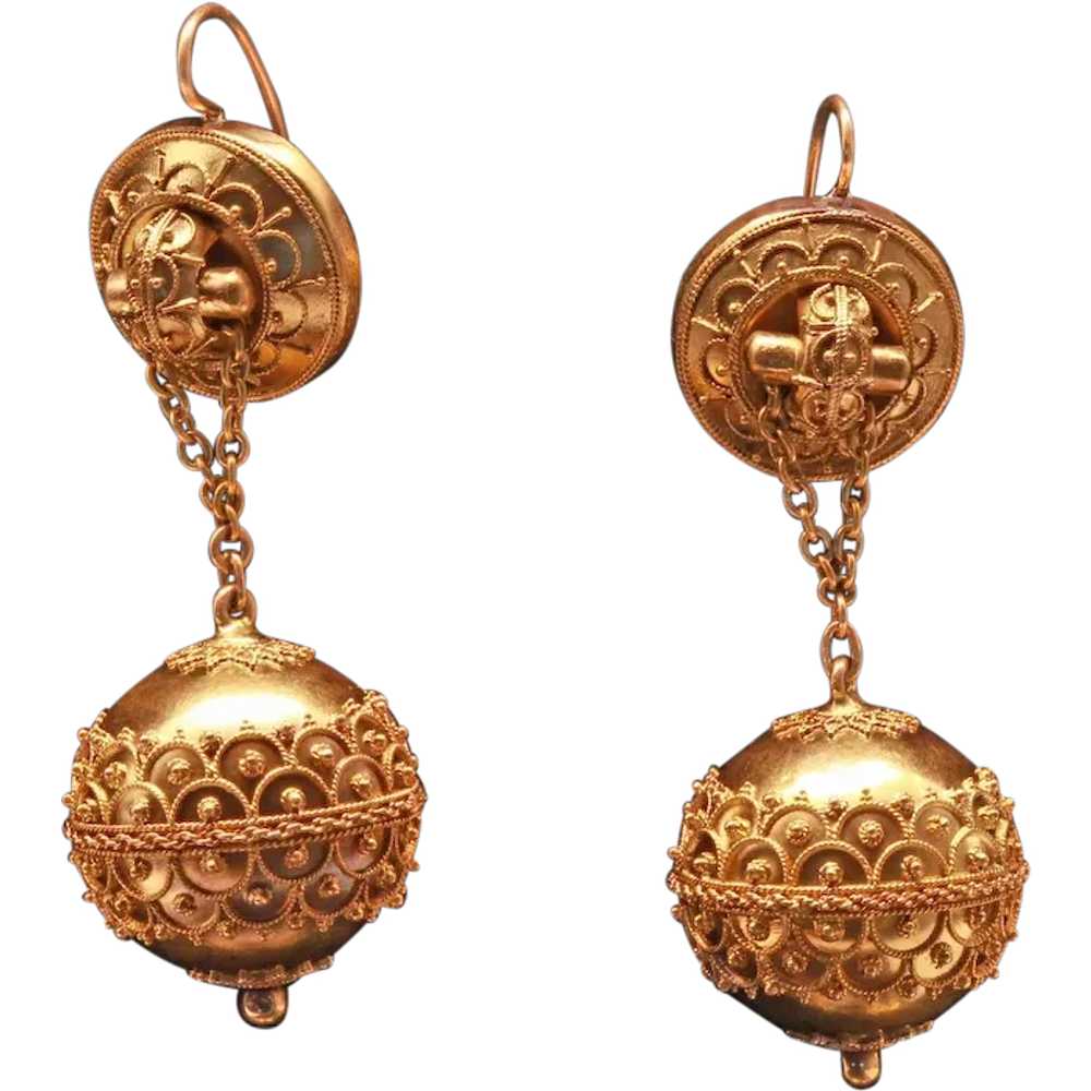 Antique Victorian Etruscan Revival Earrings swing… - image 1