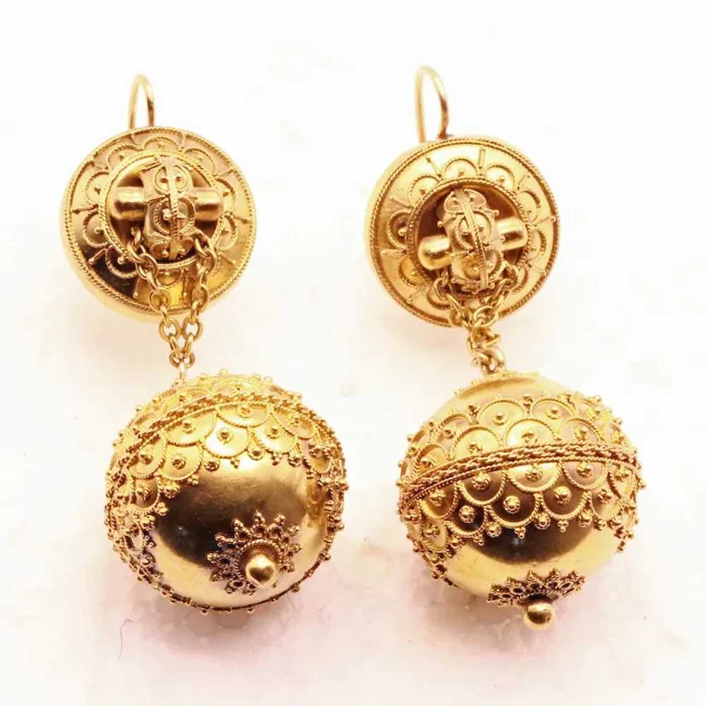 Antique Victorian Etruscan Revival Earrings swing… - image 2