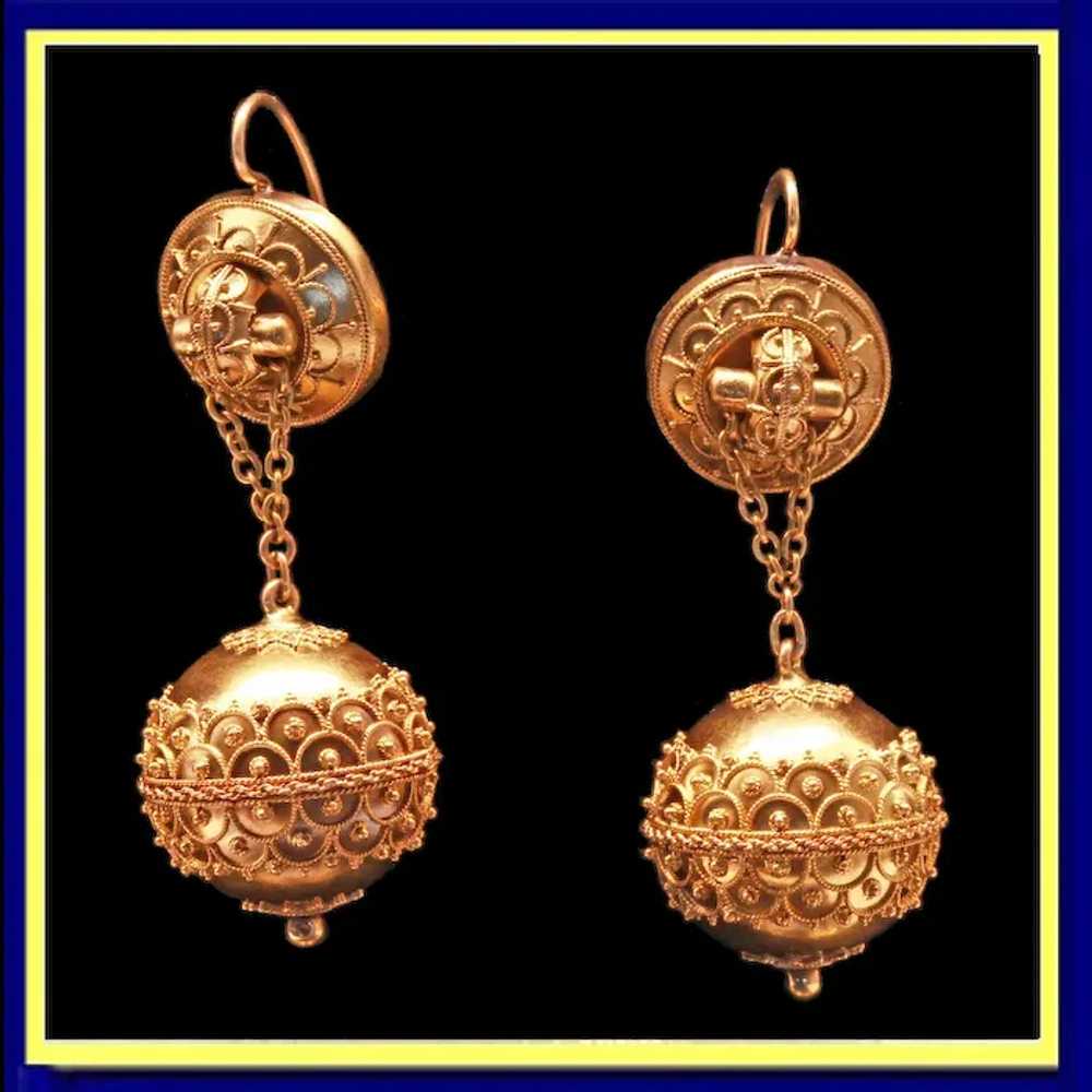 Antique Victorian Etruscan Revival Earrings swing… - image 7