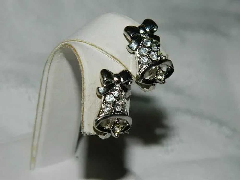 Vintage Rhinestone Holiday Bells Earrings - image 2