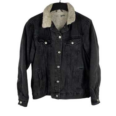 Topshop Petite Womens Vintage Black Borg Button Front Lined Fleece Jacket L  $100