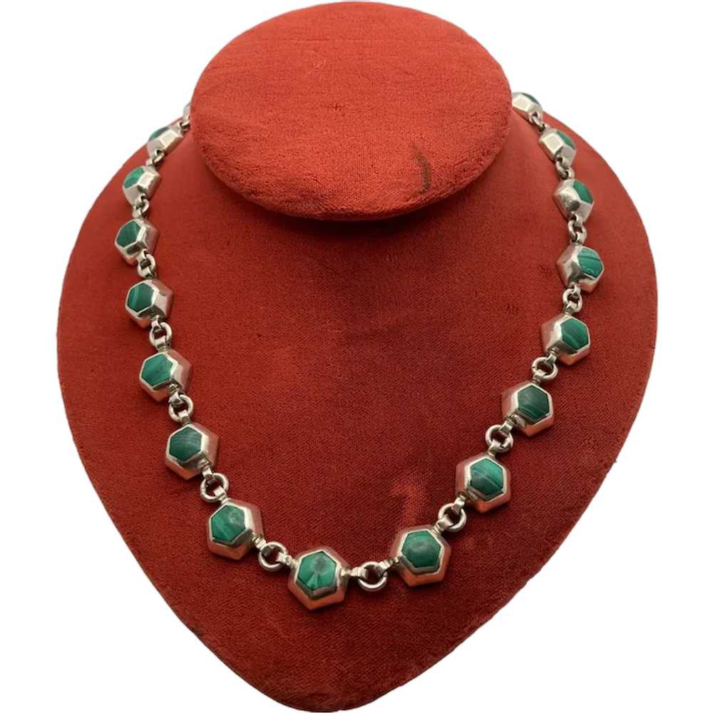 Taxco Mexican Sterling Silver and Malachite Link … - image 1