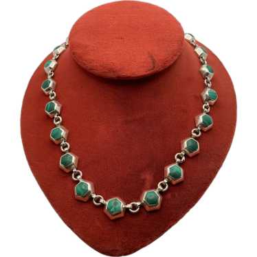 Taxco Mexican Sterling Silver and Malachite Link … - image 1