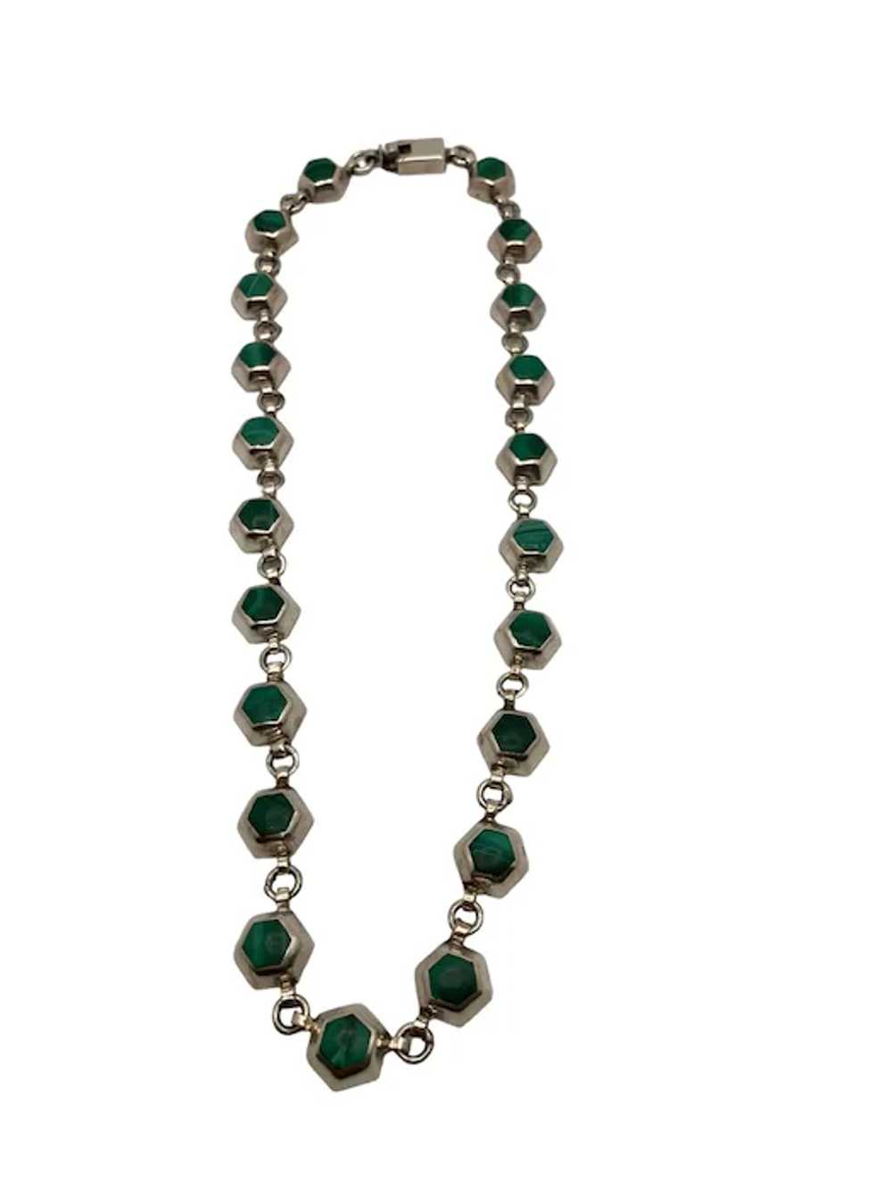 Taxco Mexican Sterling Silver and Malachite Link … - image 2