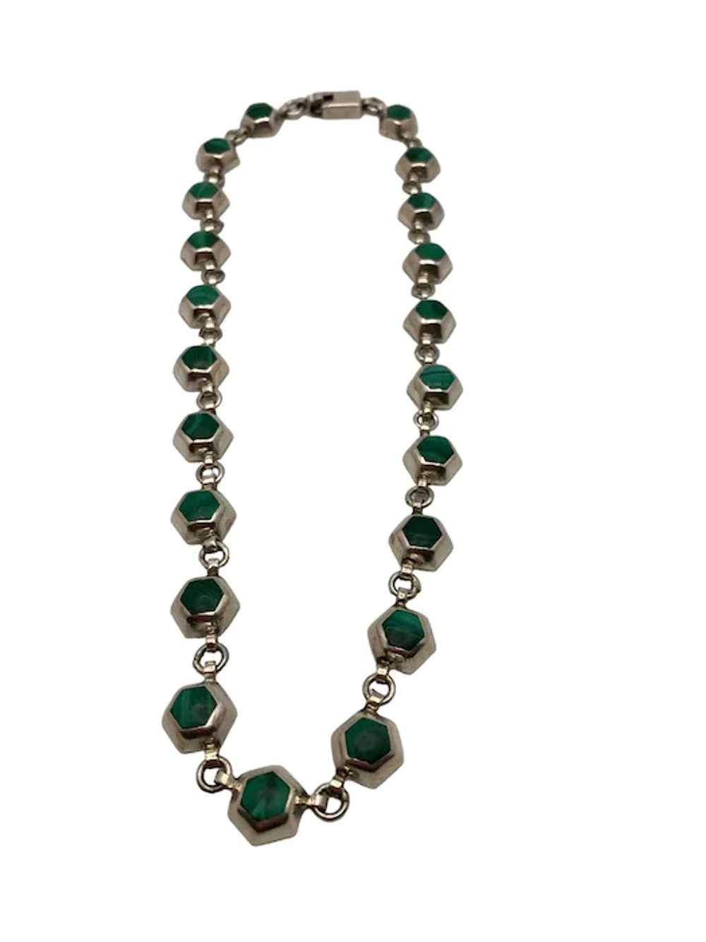 Taxco Mexican Sterling Silver and Malachite Link … - image 4