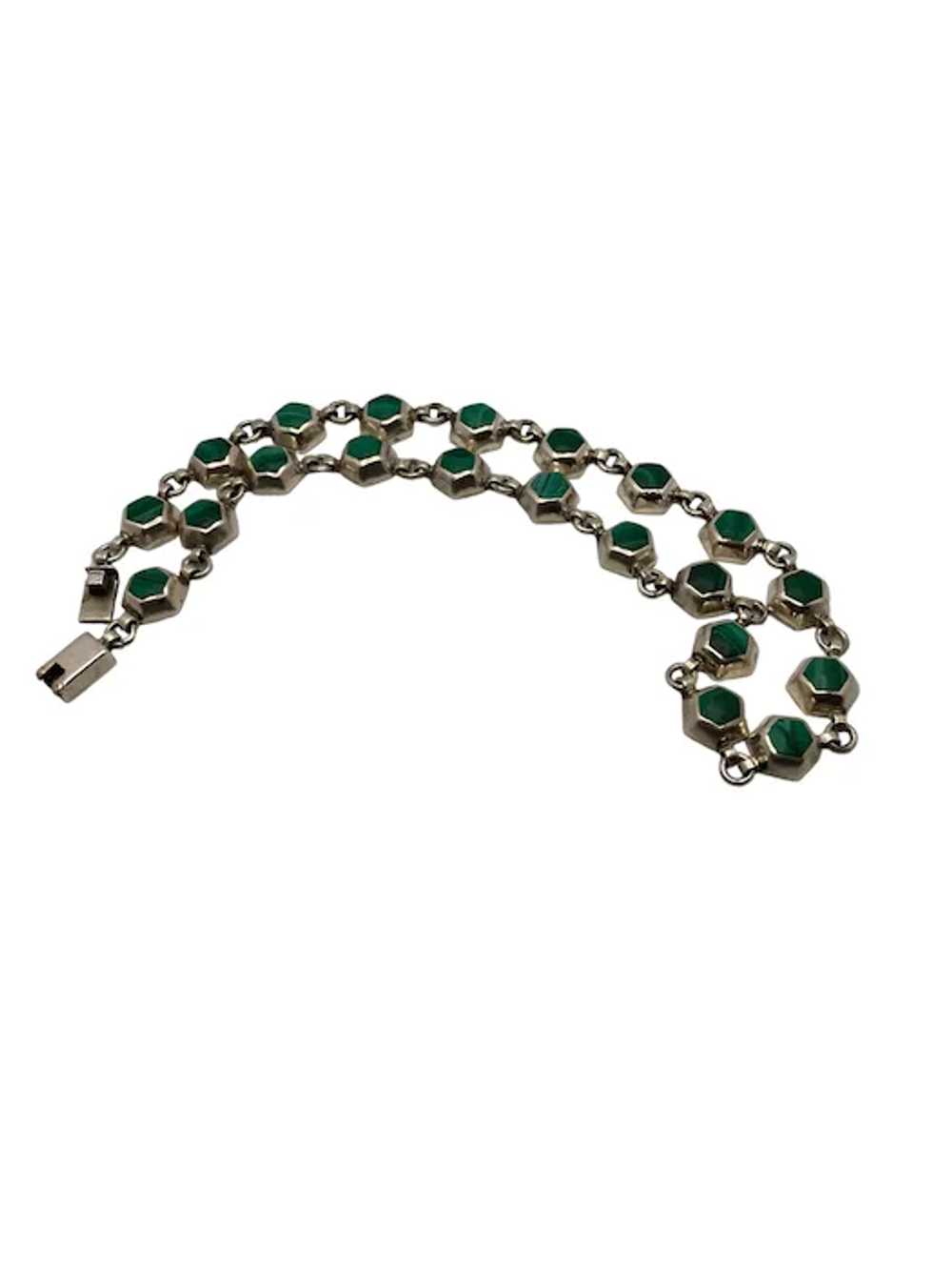 Taxco Mexican Sterling Silver and Malachite Link … - image 6