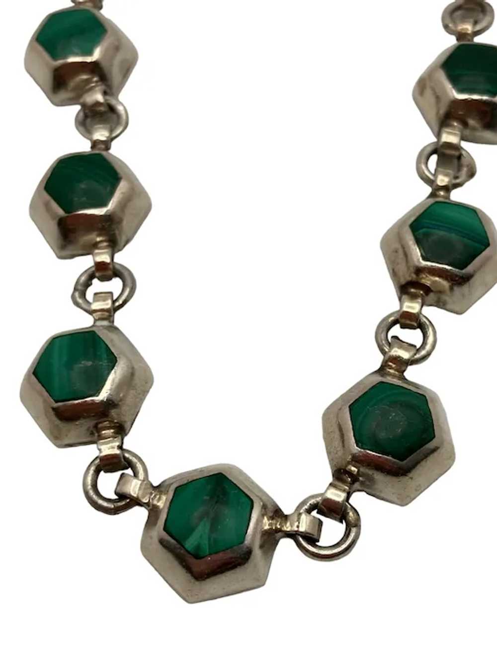 Taxco Mexican Sterling Silver and Malachite Link … - image 7