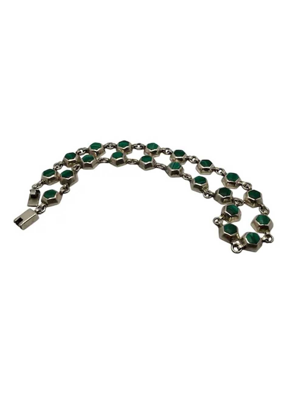 Taxco Mexican Sterling Silver and Malachite Link … - image 8