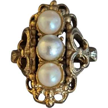 Victorian Revival Faux Pearl Costume Ring