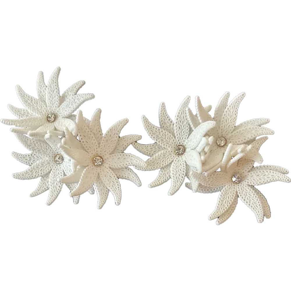 Vintage White Plastic Huge Flower Earrings - image 1