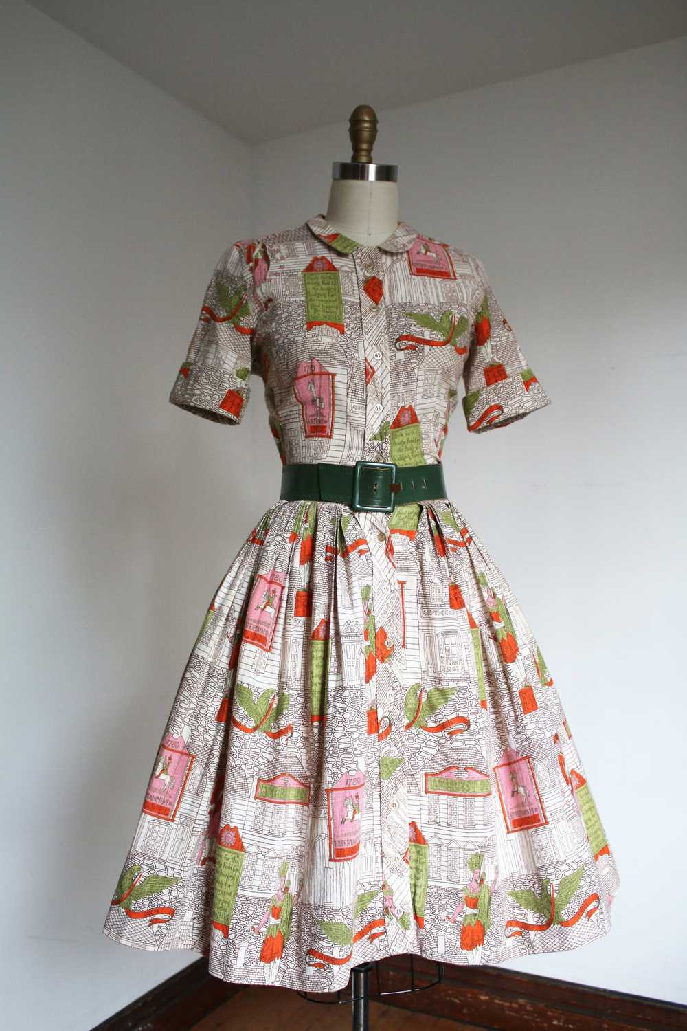 vintage 1950s novelty shirtwaist dress {xxs} - image 1