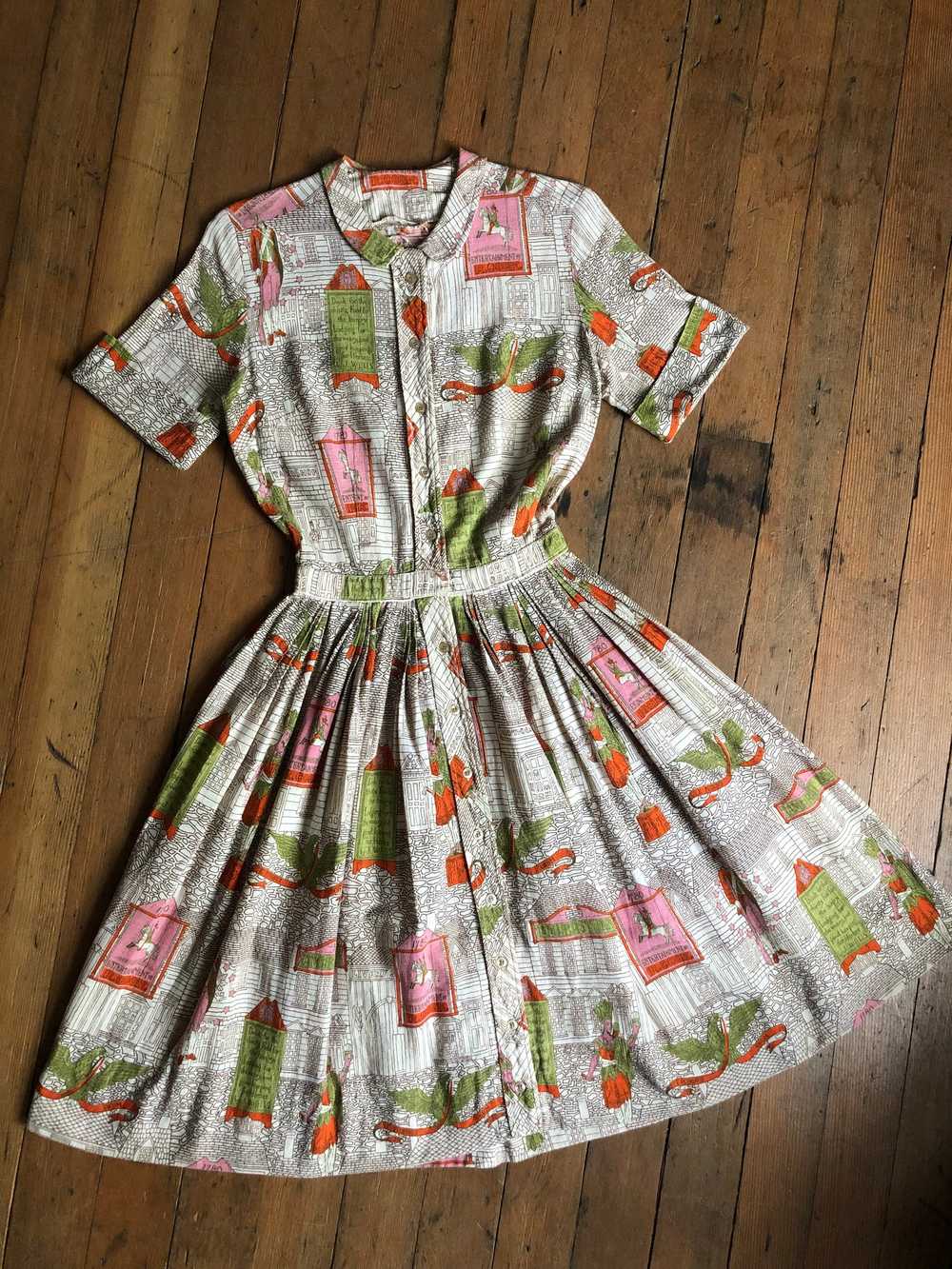 vintage 1950s novelty shirtwaist dress {xxs} - image 6