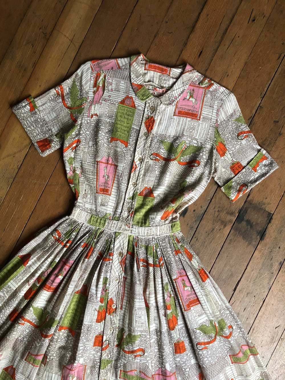 vintage 1950s novelty shirtwaist dress {xxs} - image 7