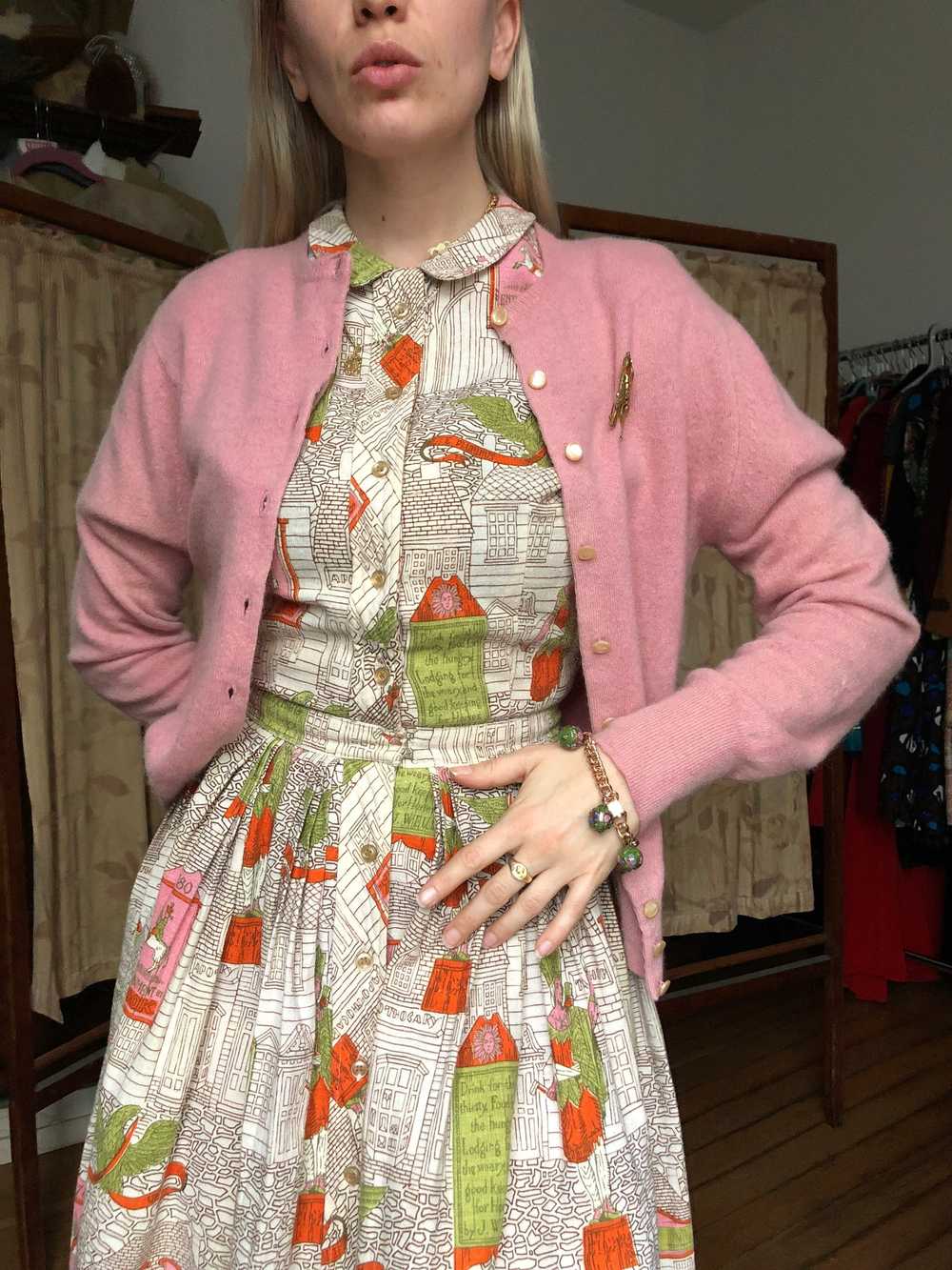 vintage 1950s novelty shirtwaist dress {xxs} - image 9