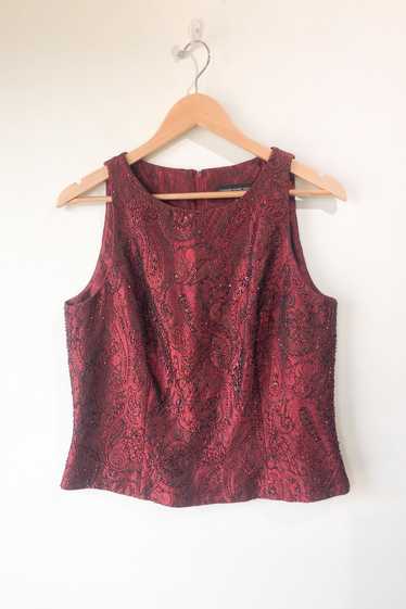 Vintage Carmen Marc Valvo Red Beaded Holiday Tank