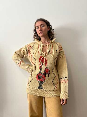 Handknit Rooster Pullover Sweater - image 1