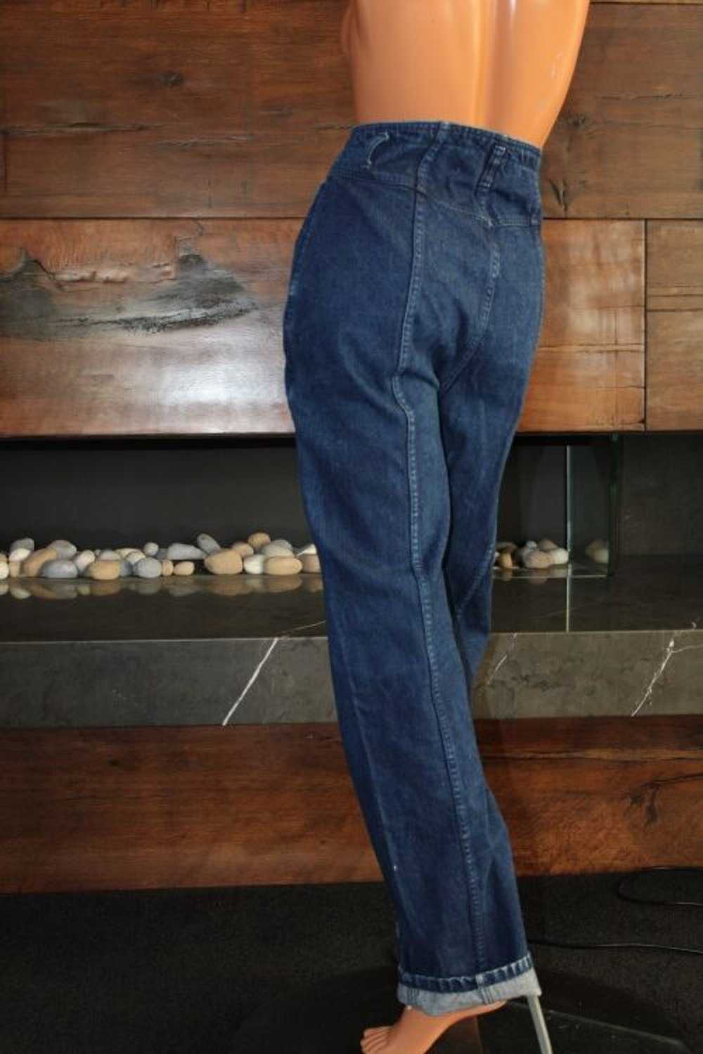80s French Navy High Waisted Jeans Size 12-14 - image 2
