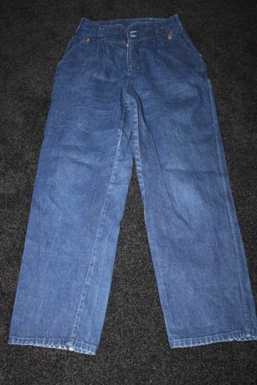 80s French Navy High Waisted Jeans Size 12-14 - image 4