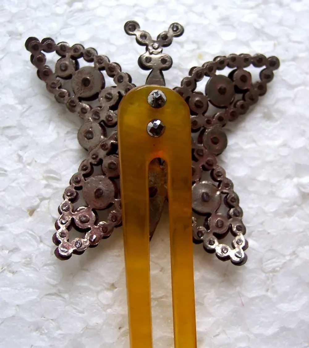 Butterfly themed late Victorian cut steel hair co… - image 10