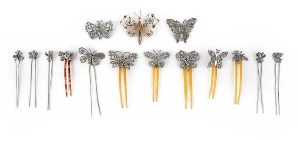 Butterfly themed late Victorian cut steel hair co… - image 12