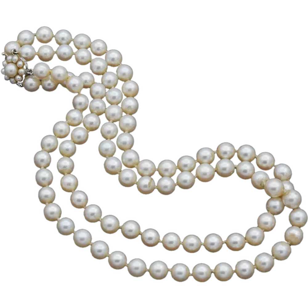 Vintage 14K White Gold Sea Pearl Beaded Double-St… - image 1