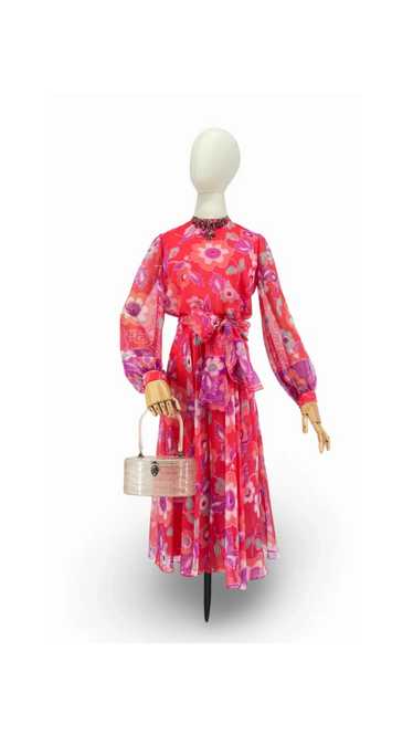 1960's Nat Kaplan Couture Floral Pastel Chiffon Co