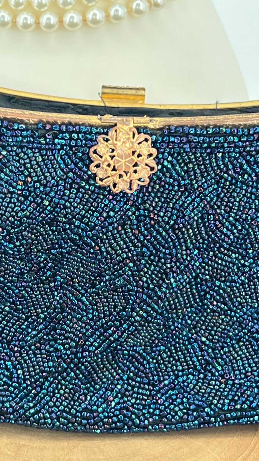 Vintage Marshall Fields & Company Navy Beaded Clu… - image 4