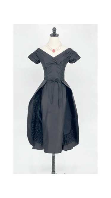 1950's Ceil Chapman Couture Black Silk Taffeta Dre
