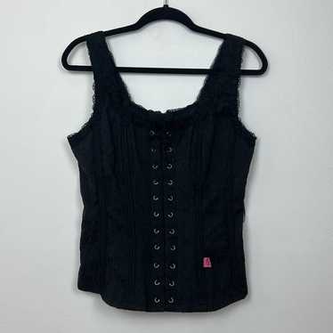 Tripp NYC Women's Large Corset Top Pink Lace Black Lace Up Gothic