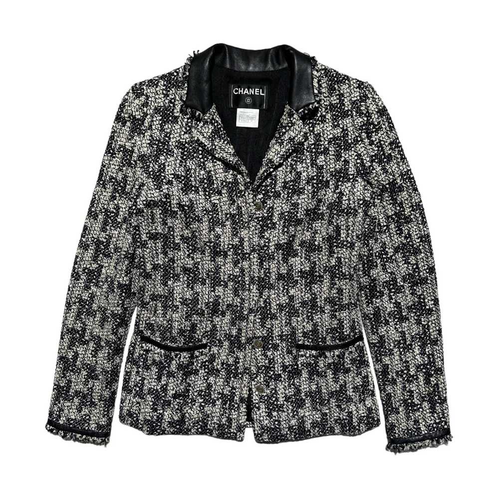 Chanel Tweed leather trim logo buttoned blazer - image 1