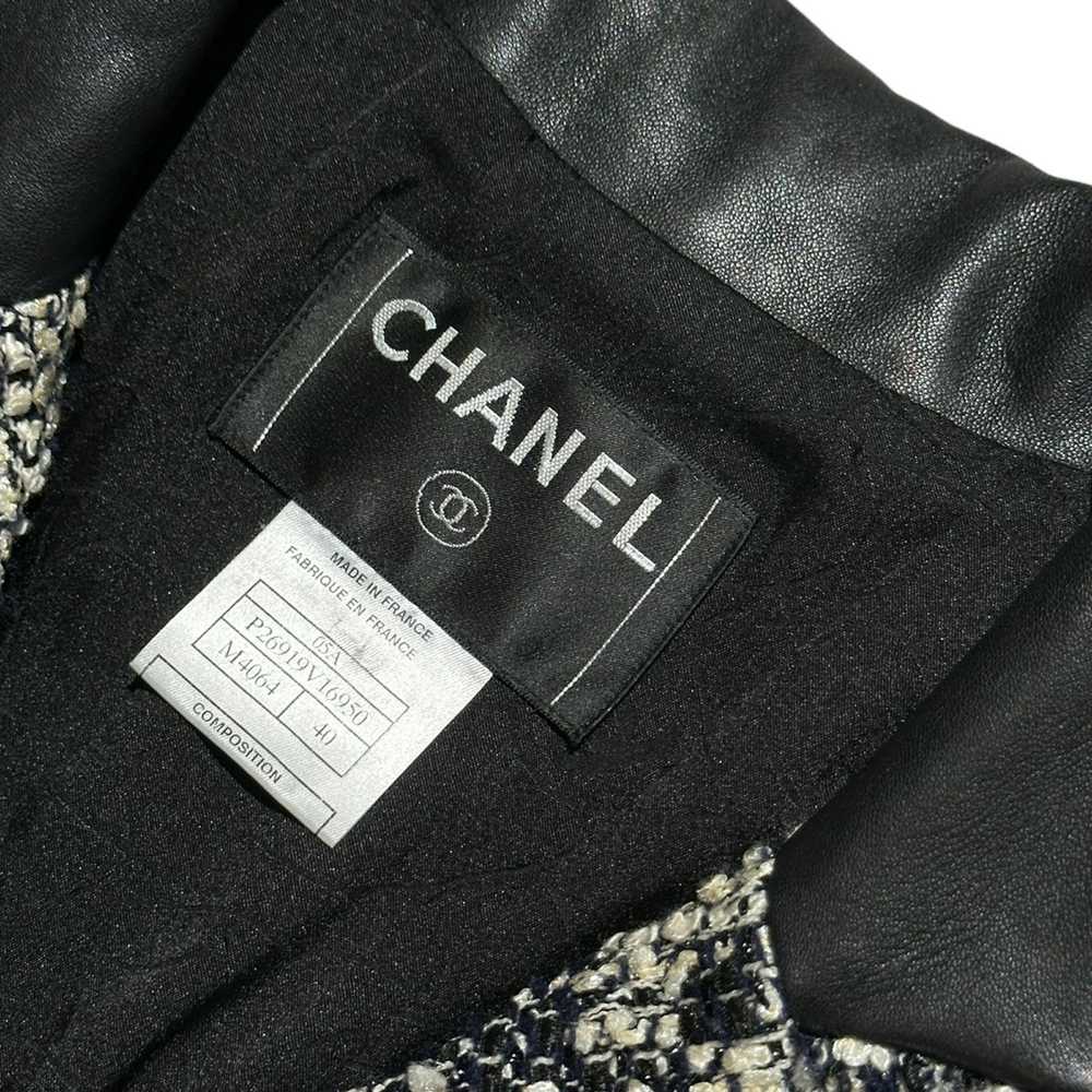 Chanel Tweed leather trim logo buttoned blazer - image 4