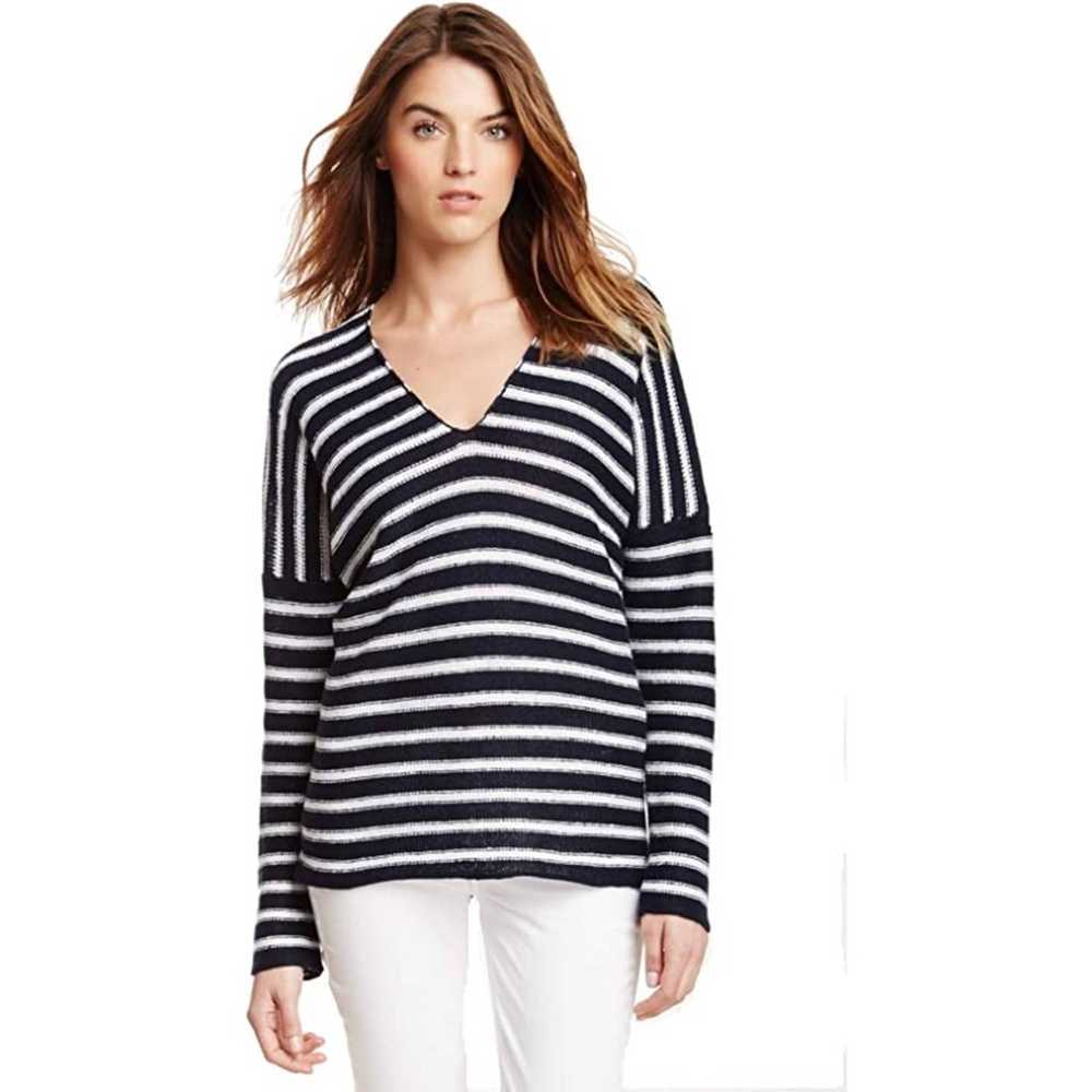 Vince Vince striped linen blue V neck sweater siz… - image 1