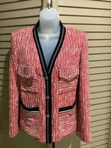 ジャケット・アウター mideal tweed over jacket red Alice & Olivia - Perfect Ruby Red Tweed Landon Crop Jacket
