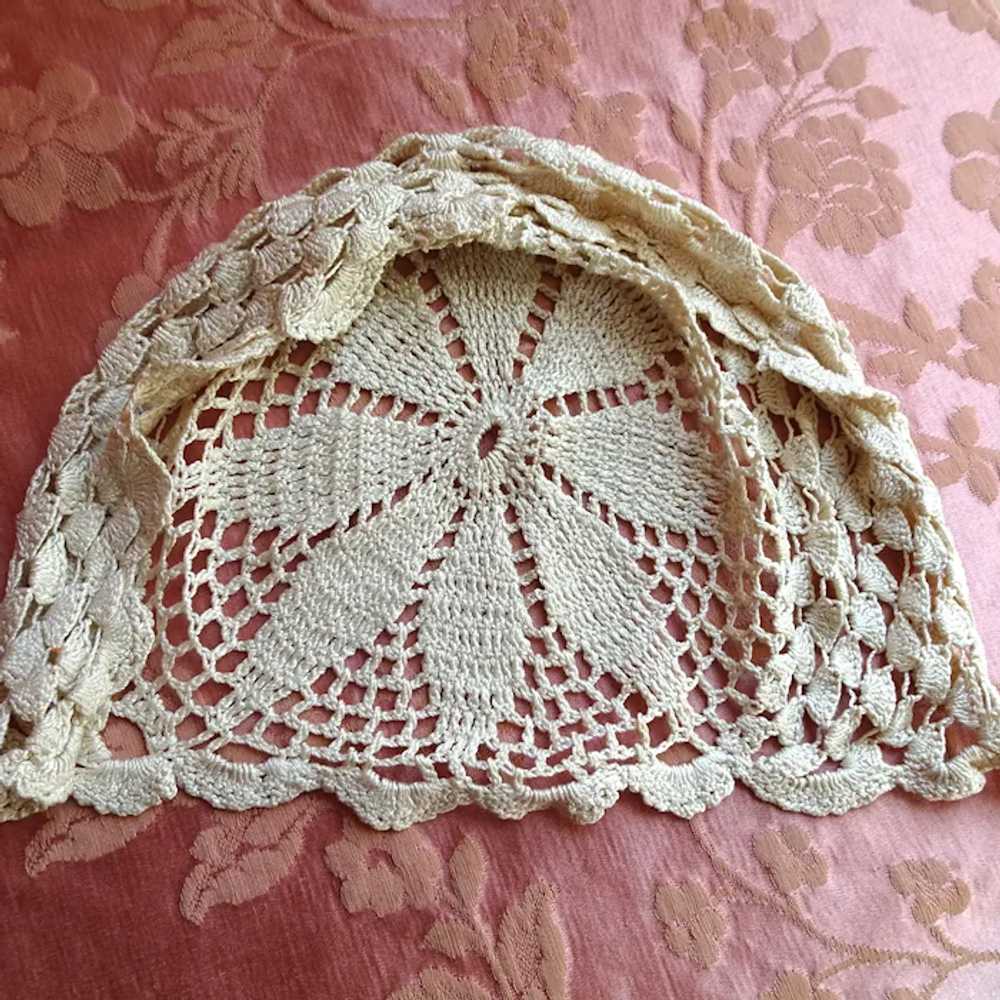 ANTIQUE Silk Lace Baby Cap Bonnet, Intricate Hand… - image 2