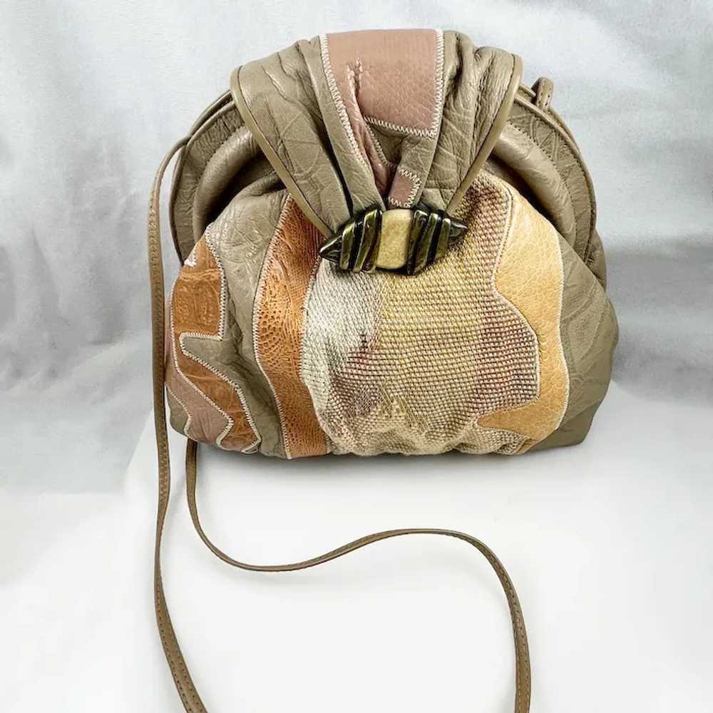 Sharif Tan Leather Mosaic Hand Bag Purse Vintage - image 4