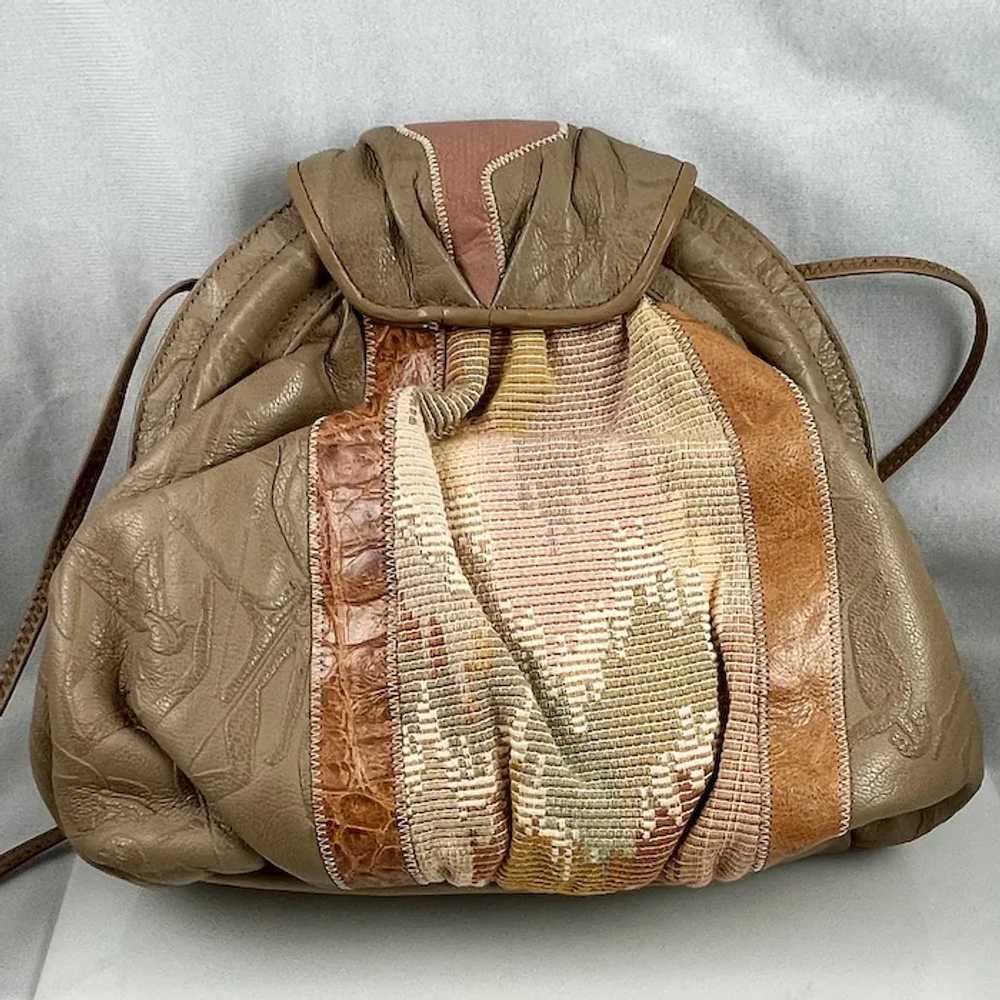 Sharif Tan Leather Mosaic Hand Bag Purse Vintage - image 5