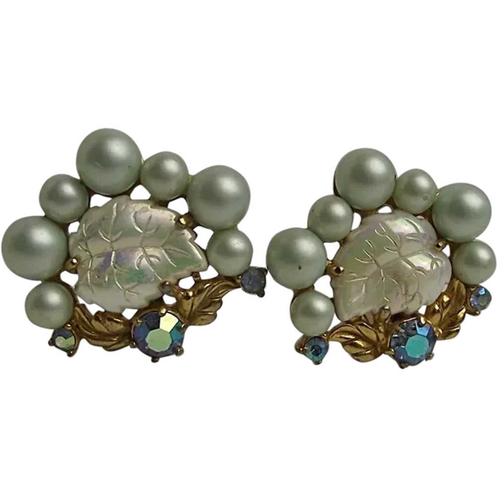 Vintage Schiaparelli Pair of Clip Earrings Blue P… - image 1