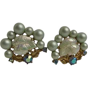 Vintage Schiaparelli Pair of Clip Earrings Blue P… - image 1