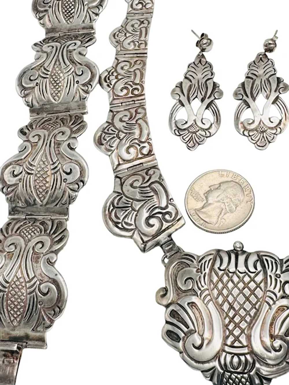Vintage Sterling Silver Early Mexico Jewelry Set … - image 11
