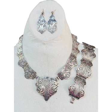 Vintage Sterling Silver Early Mexico Jewelry Set … - image 1