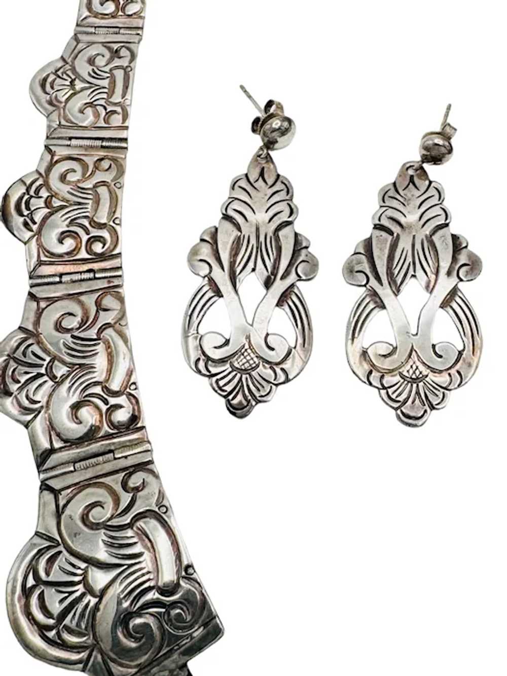 Vintage Sterling Silver Early Mexico Jewelry Set … - image 7