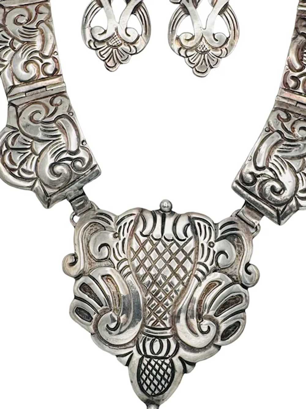 Vintage Sterling Silver Early Mexico Jewelry Set … - image 8
