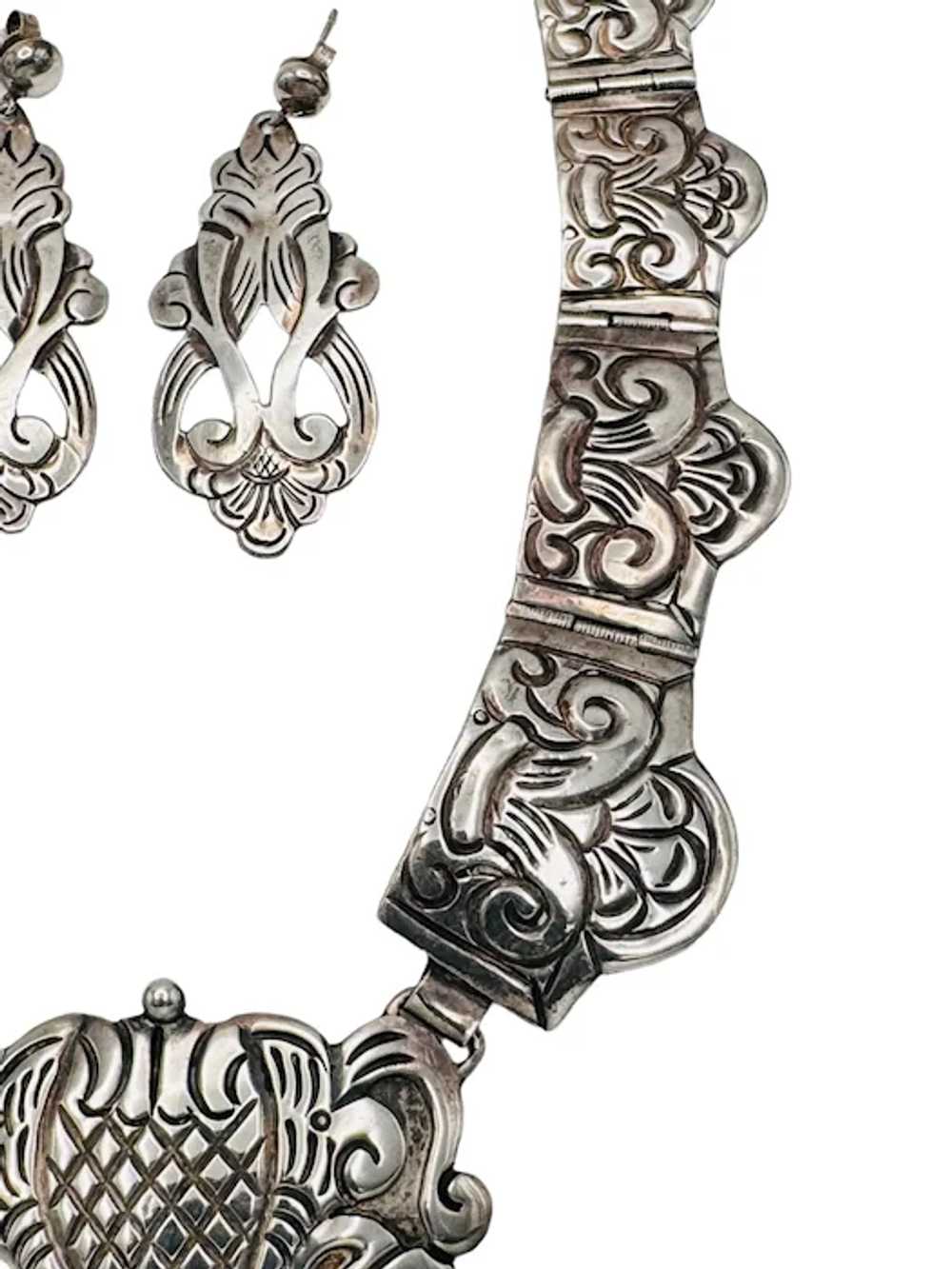 Vintage Sterling Silver Early Mexico Jewelry Set … - image 9