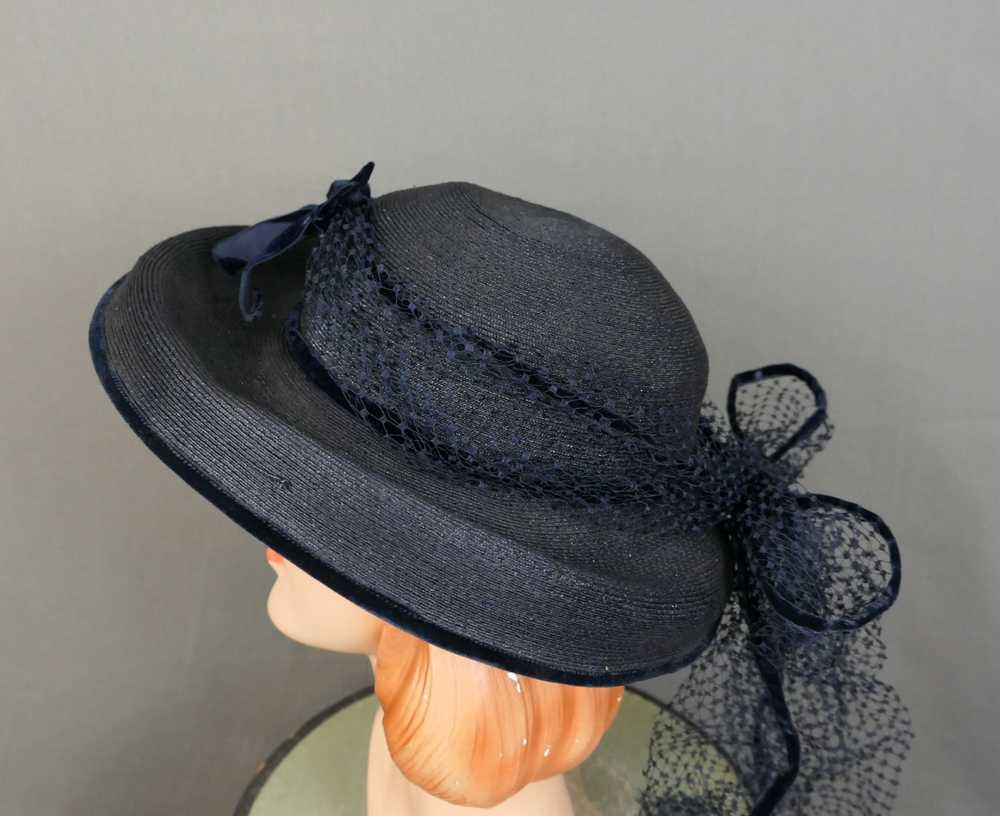 Vintage Dark Blue Wide Brim Hat with Netting & Ve… - image 8