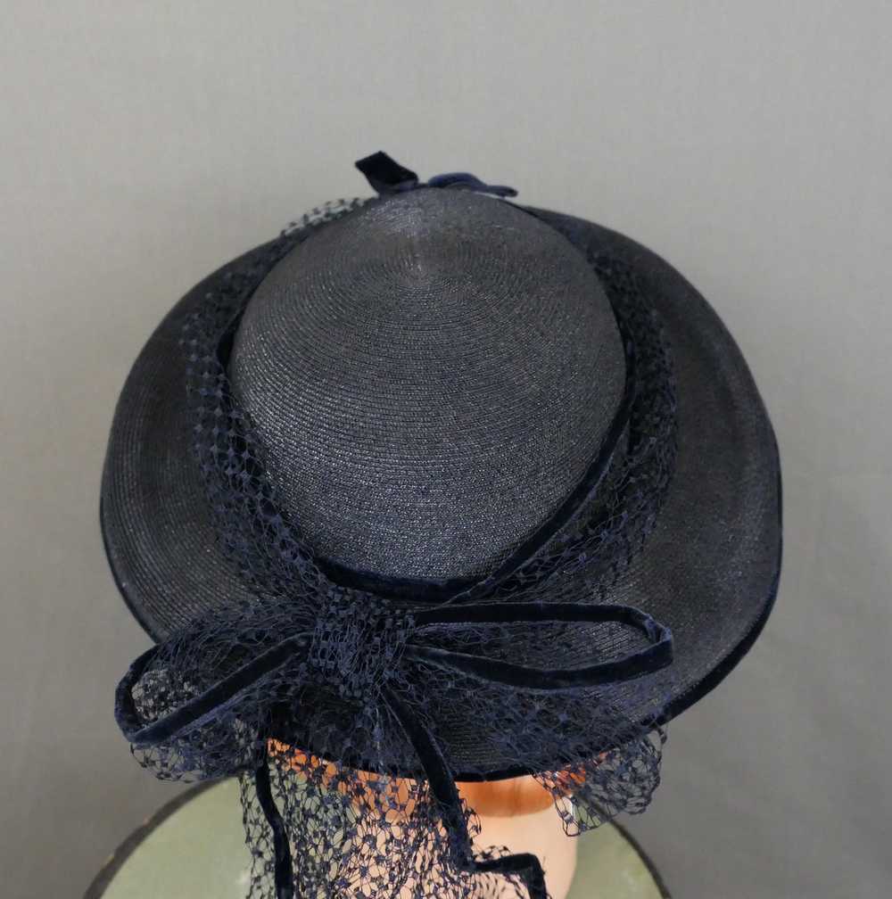 Vintage Dark Blue Wide Brim Hat with Netting & Ve… - image 9