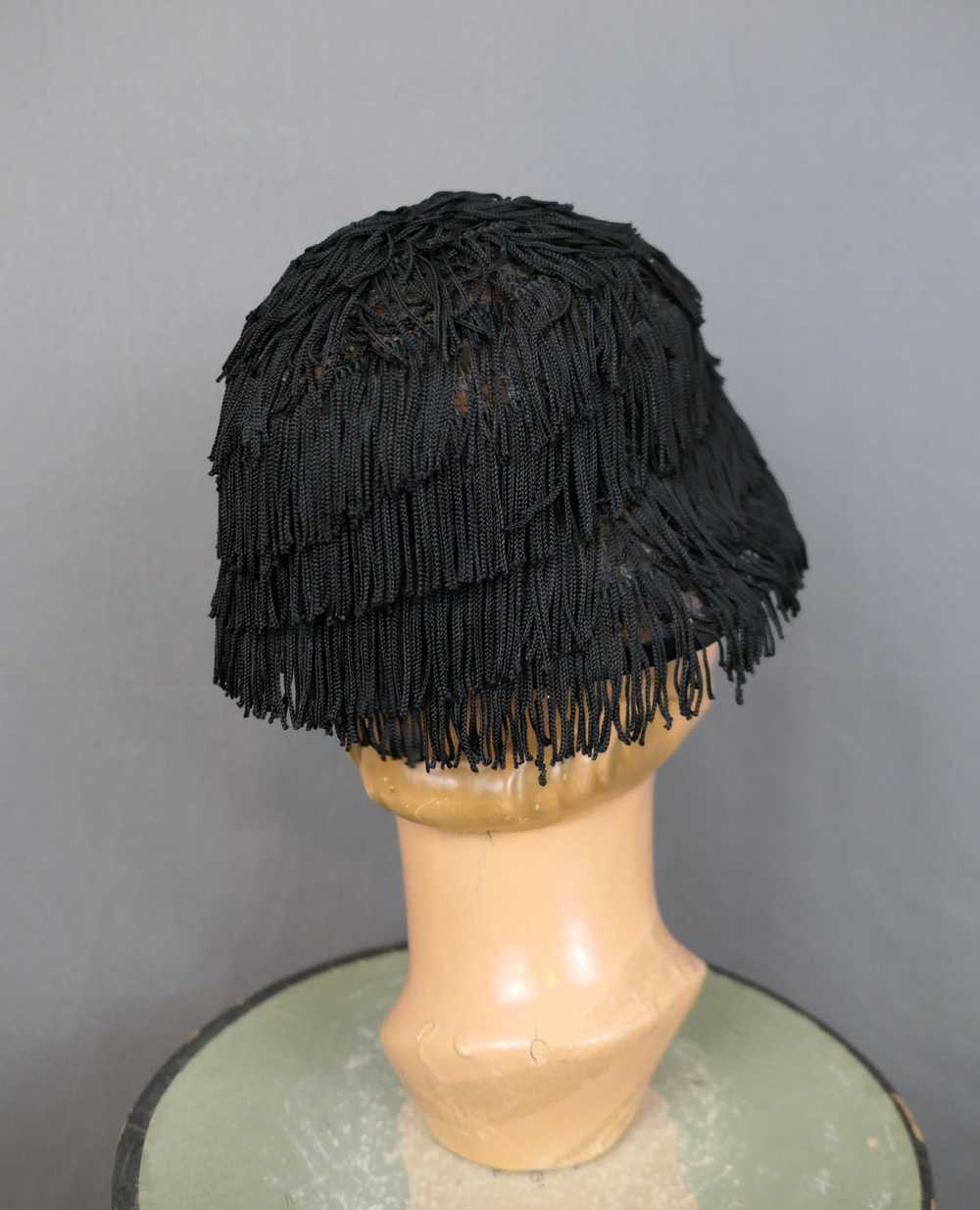 Fun Vintage Black Fringe Hat Evening Party 1960s,… - image 8