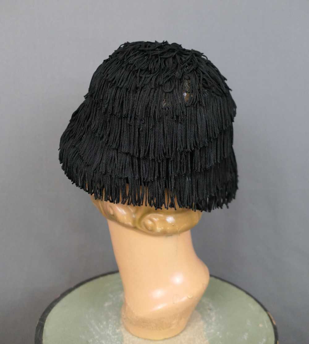 Fun Vintage Black Fringe Hat Evening Party 1960s,… - image 9