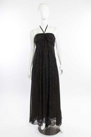 RALPH LAUREN Silk Lamé Dot Halter Dress