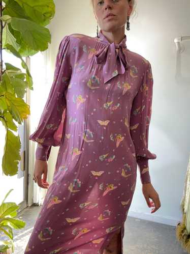 Vintage Hanae Mori Lavender Silk Butterly Dress