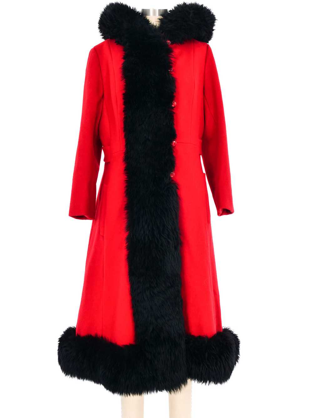 1960s Crimson Faux Fur Trimmed Princess Coat - image 1